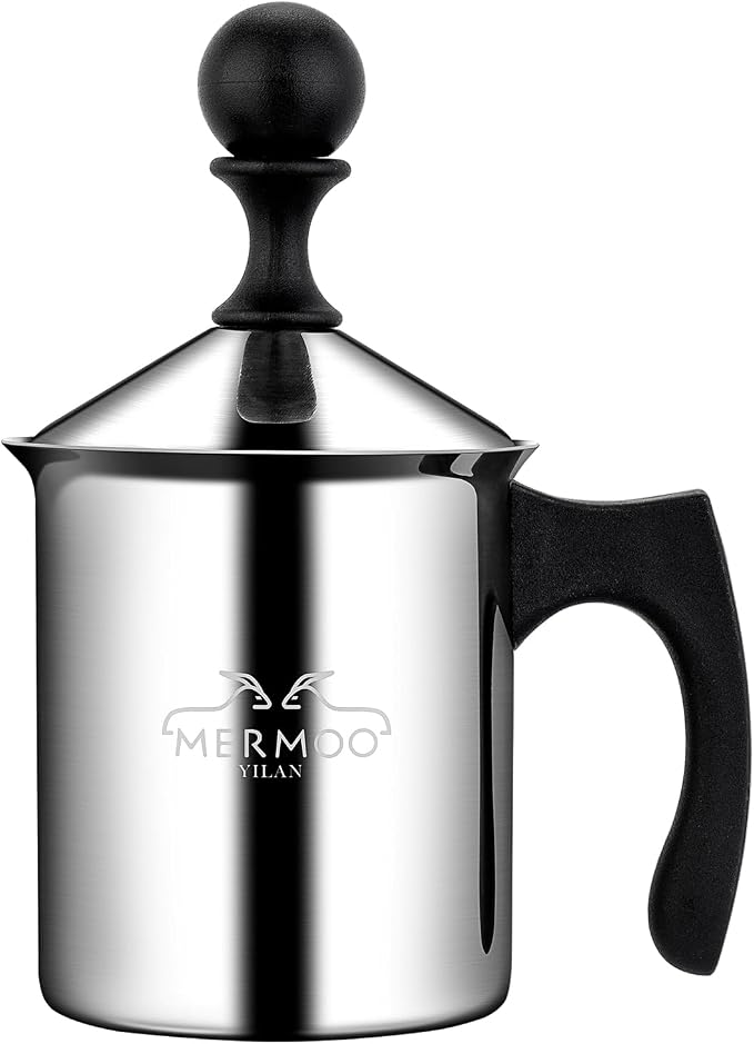MERMOO YILAN Manual Milk Frother 14oz Stovetop Milk Foamer | for Dairy&Non-dairy milk| Cold&Hot Milk|Not Require Batteries|Thick&Creamy Foam|for Cappuccinos, Lattes, Matcha