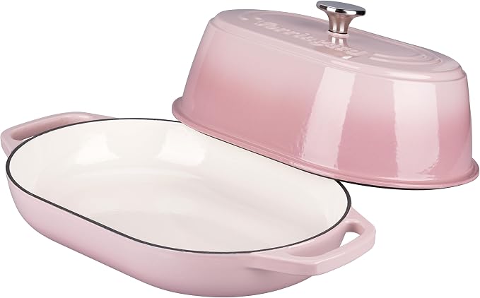 Enameled Cast Iron Dutch Oven Pot with Dome Lid, Oval Bread Oven for Homemade Sourdough Bread Baking, Oven Safe up to 500°F, 6 Quart, Pink