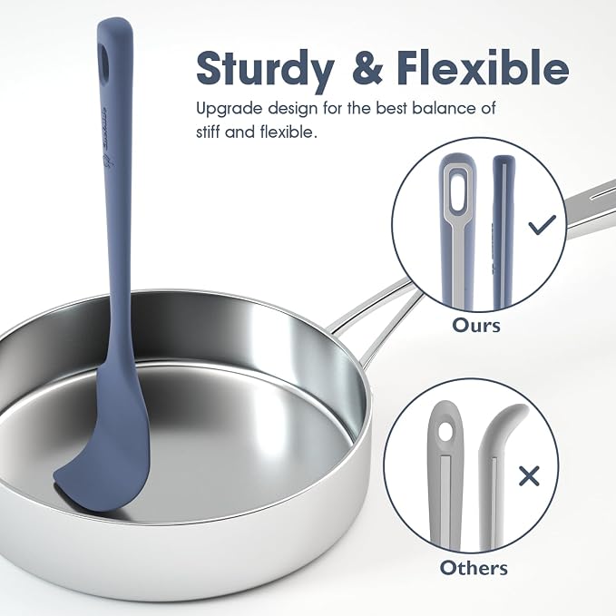 ChefAide 4 Pieces Silicone Spatula Set, Food Grade Rubber Spatula, Upgrade Strong Handle with Ergonomic Grip, Heat Resistant for Nonstick Cookware, Cooking