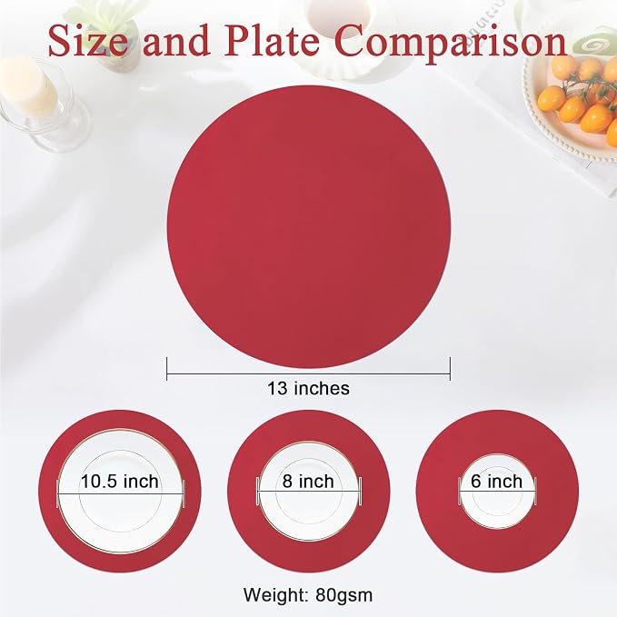 SHACOS 100 pcs Christmas Disposable Round Paper Placemats 13 inch Colored Paper Decorative Place Mats for Wedding Birthday Party Events Table Decoration, Dark Red (Pack of 2)