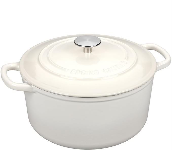 EDGING CASTING Enameled Cast Iron Dutch Oven with Sourdough Bread Baking Kit, Bread Dutch Oven with Lid, Includes Proofing Basket & Baking Tools, 5qt, White