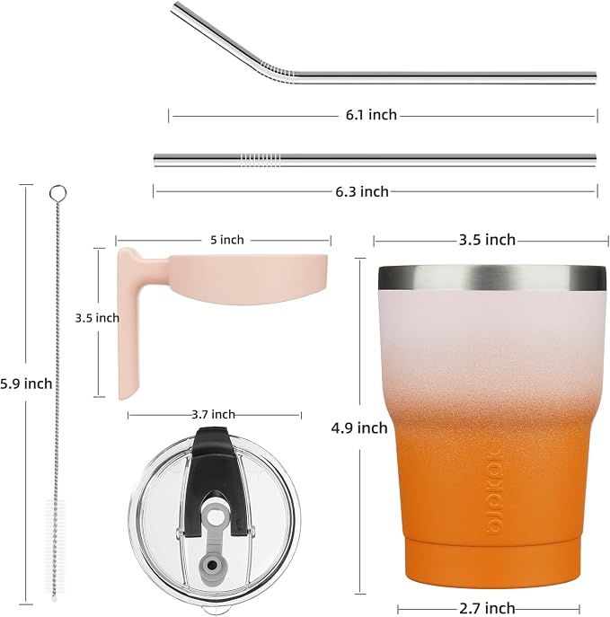BJPKPK 10 oz Mini Tumbler with Lid, Straw & Handle, Insulated Steel Cup | Small, Spill Proof, Leak Proof, Thermal, Double Wall Vacuum, Sweatproof, Dishwasher Safe, BPA Free, Coral