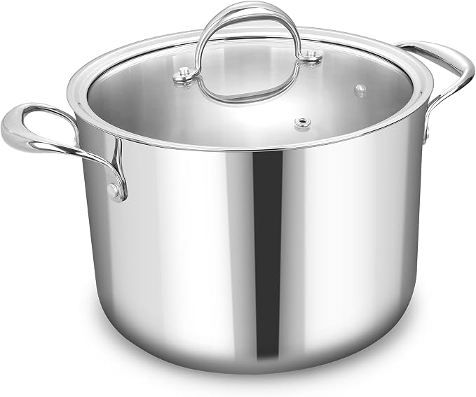 KEAWELL K3 Premium Tri-Ply Fully Clad Stockpot with Lid (8-Qt) | 8-Qt Tri-Ply Fully Clad Stainless Steel Soup Pot; Compatible with All Stovetops; Oven Safe to 600°F