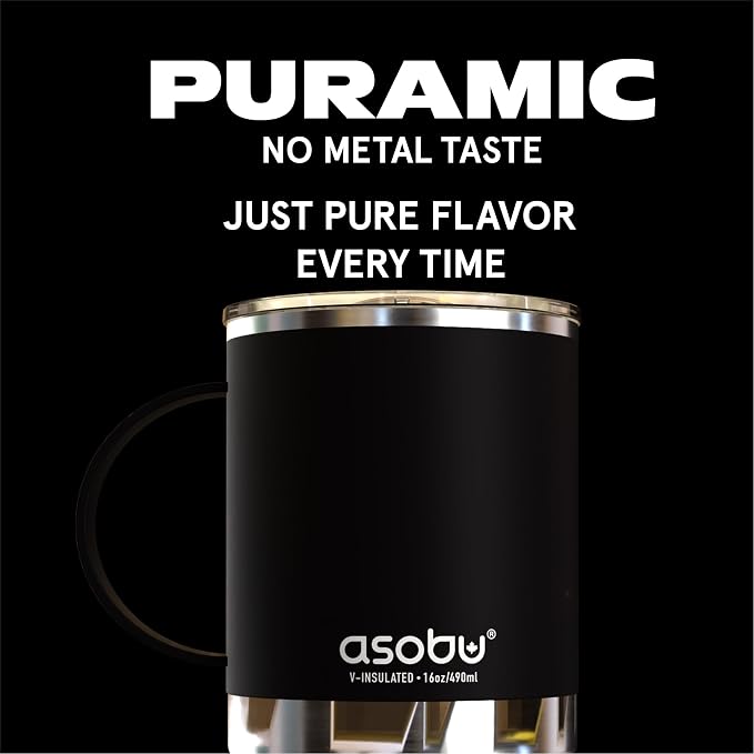 asobu Ultimate Ceramic Travel Mug, 12oz Insulated Stainless Steel Coffee Cup with Handle & Splash-Resistant Lid, Ceramic Lined for Pure Taste, BPA-Free, Double-Wall Vacuum for Hot Drinks