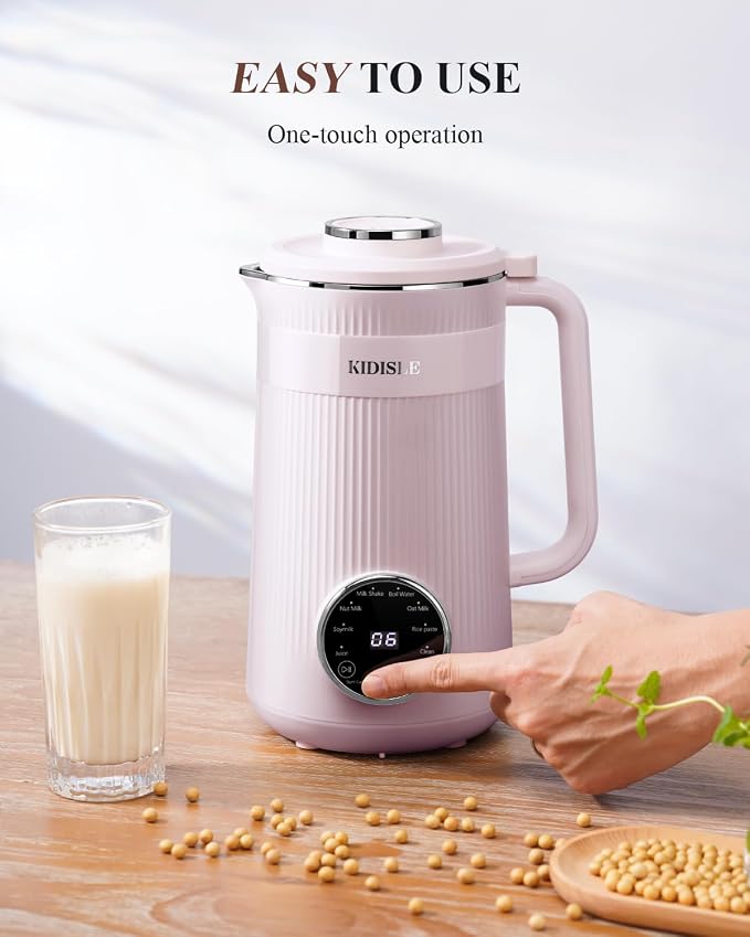 KIDISLE 8 in 1 Nut Milk Maker Machine, 32oz Self-Cleaning Automatic Blender | Almond, Soy, Oat, Coconut, Rice Paste & Juice, No Soaking, 12H Delay Start + Keep Warm, Boil Water, Fresh Homemade
