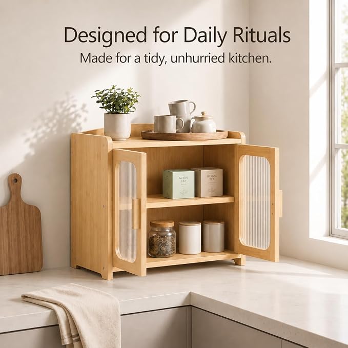 Bread Box for Kitchen Countertop, Large Capacity Wooden Bread Box, Fluted Acrylic Window Farmhouse Bread Storage, 2 Tier Corner Bread Box for Homemade Bread & Sourdough Bread, Natural Bamboo