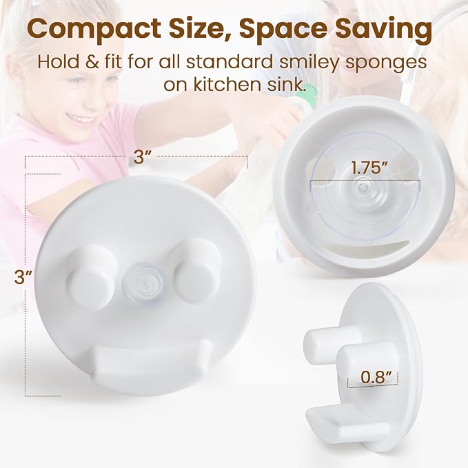 Sponge Holder, Sink Caddy w/Suction Cup Installation, Sponge Organizer for Kitchen/Bathroom Sink, Self Draining, Dishwasher Safe for Holding Smiley Sponges(Sponges Not Included), White(2-Pack)