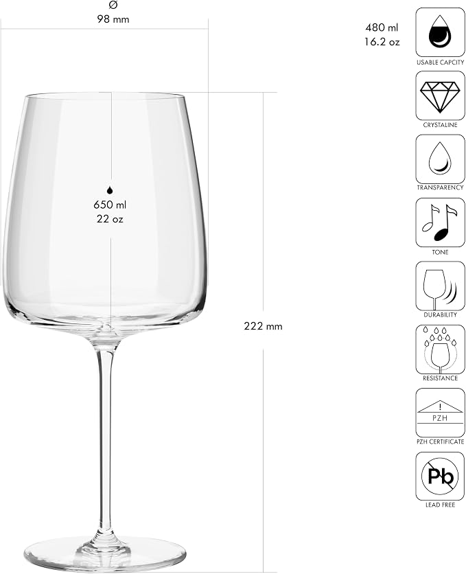 Krosno White Wine Glasses Set of 4, 16.2 oz, Modern Collection | Red Wine Glasses, Rosé, Cocktails, Aperol, Water, Glass, Lead-Free Crystal, Dishwasher Safe, Idea Reaglo