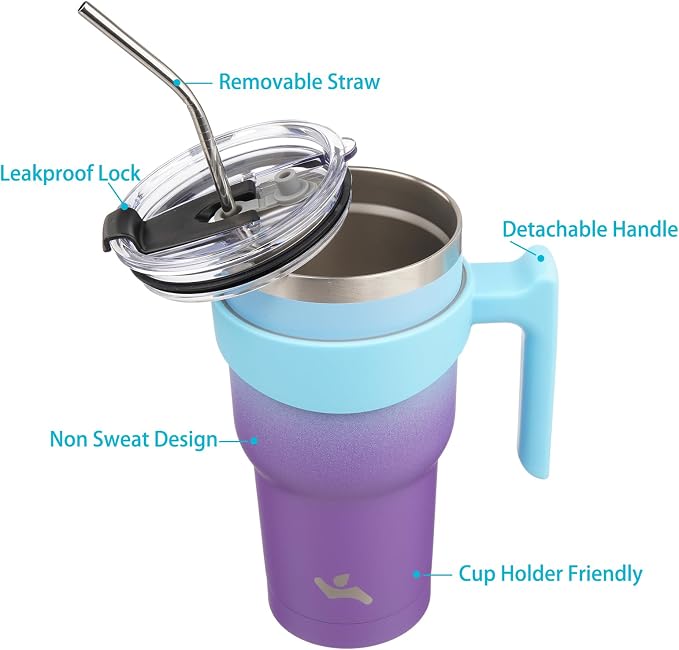Konokyo 40 oz Tumbler with Handle and Straw, Insulated Travel Mug | Ocean Dream; BPA-free, leak-proof tumbler with 2 lids, 2 straws, cup holder fit for coffee, office, travel & daily use