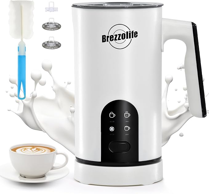 4-in-1 Electric Milk Frother Foam Maker for Latte, Cappuccino, Coffee Lover | 11.8oz Quiet One-Touch Operation Electric Milk Steamer 120s Fast Frothing for Hot/Cold Froth, Morning Coffee Routine, White