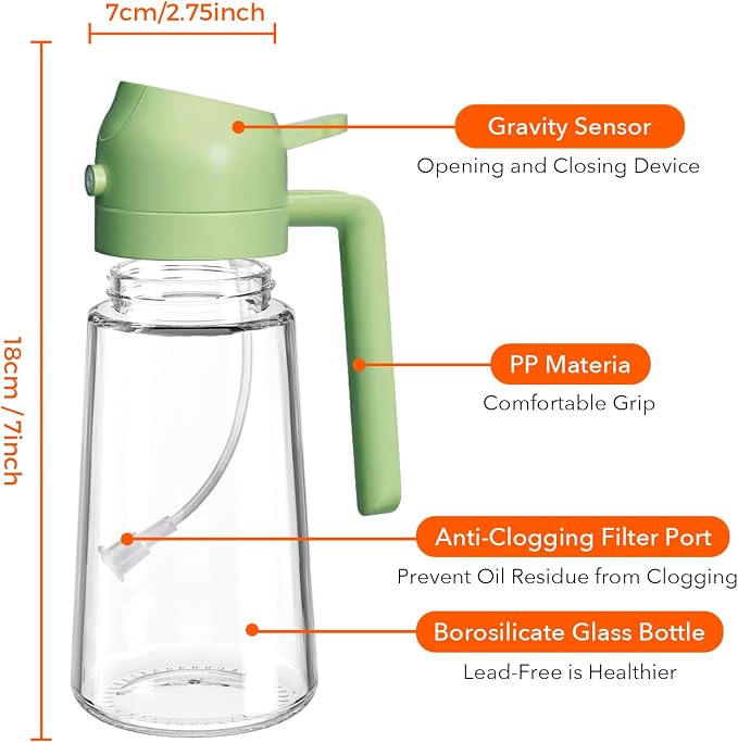 YARRAMATE Olive Oil Dispenser, 2 in 1 Oil Sprayer for Cooking, 16oz/470ml Glass Oil Spray Bottle with Pourer, Food-grade Oil Dispenser and Oil Sprayer for Kitchen, Salad, Frying, BBQ (Black & Green) | Food-grade dispenser bottle, 470 ml, spray and pour...