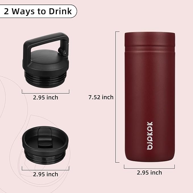 BJPKPK 20 oz Insulated Travel Water Bottle, Coffee Tumbler Stainless Steel | Double Wall Vacuum, Leakproof, Thermal, Keeps Hot/Cold, Dishwasher Safe, Spill Proof, Wide Mouth, 2 Lids, Cinnabar Red