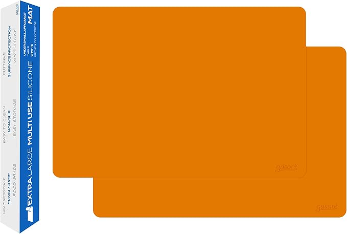 GASARÉ, Set of 2, Extra Large, Thick, Silicone Mats for Kitchen Counter, Heat Resistant Mats, Countertop Protector, Non-Slip, Easy to Clean, 25 x 17 Inches x 1.4mm, Orange
