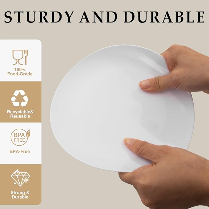 White Plastic Plates,Nice Disposable Plates with Silver Silverware | Premium Disposable Plates Include 30 Dinner Plates,30 Dessert Plates, 90 Plastic Silverware Set for Wedding, Events