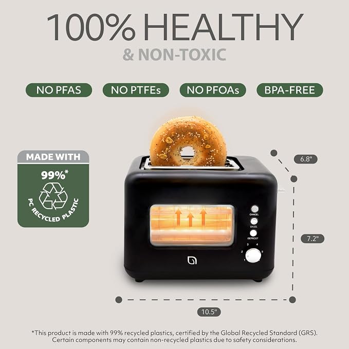 WILLOW Eco Series 2 Slice Toaster with Clear-View Window, 6 Shade Settings, 900W Retro Toaster with Extra Wide Slots + Bagel, Cancel, & Defrost Buttons, 2 Slice Toasters w Crumb Tray for Easy Cleanup