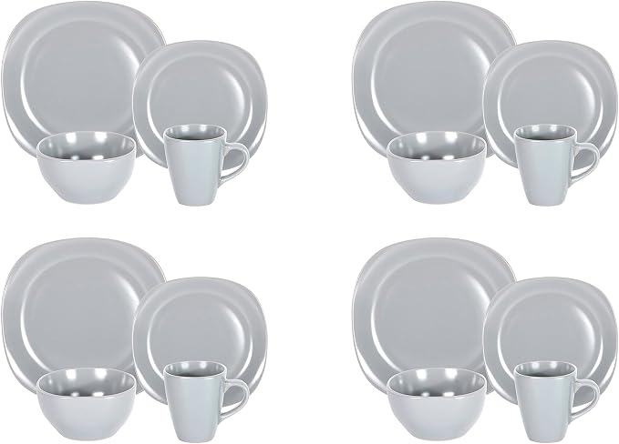Stoneware Square 16pc Dinnerware Set, Matte Grey
