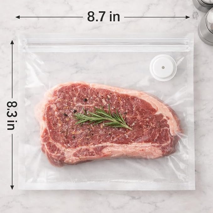 Vacuum Sealer Bags,reusable double zipper vacuum bag with air valve | suitable for sous vide cooking and microwave heating (8.3 * 8.7inch)