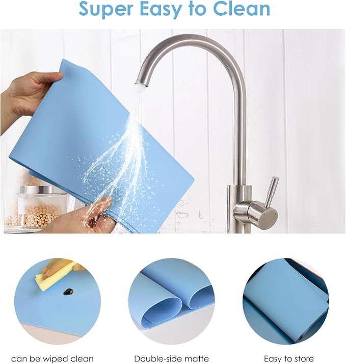 Extra Large Silicone Mats, Food Grade & Thick Silicone Pad Table Mat for Crafts, Kids Placemat, Silicone Heat Resistant Mat Kitchen Counter Mat for Baking Pastry, 23.6''x15.75'' Light Blue, 1Pack