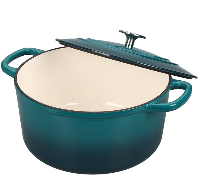 EDGING CASTING Enameled Cast Iron Dutch Oven with Sourdough Bread Baking Kit, Bread Dutch Oven with Lid, Includes Proofing Basket & Baking Tools, 5qt, Darkcyan