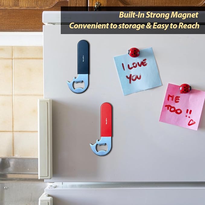 Magnetic 2-IN-1 Ring-Pull Can Opener, Beer Bottle Opener, Easy Open Any Pull Tab Cans for Seniors, Soda, Pet Food, Cat Cans, Beer, Gadgets for People with Arthritis, kitchen gadgets, 2-Pack, Red