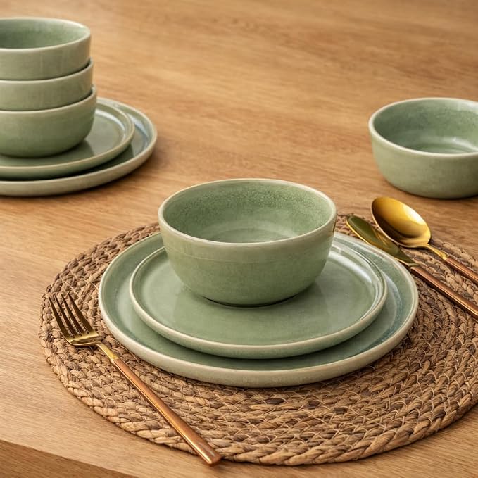 AmorArc Stoneware Dinnerware Sets for 6, 18Pcs Plates and Bowls Sets Dishes | Ceramic Round Reactive Glaze Dishes Set, Highly Scratch Resistant | Dishwasher & Microwave Safe Dishware