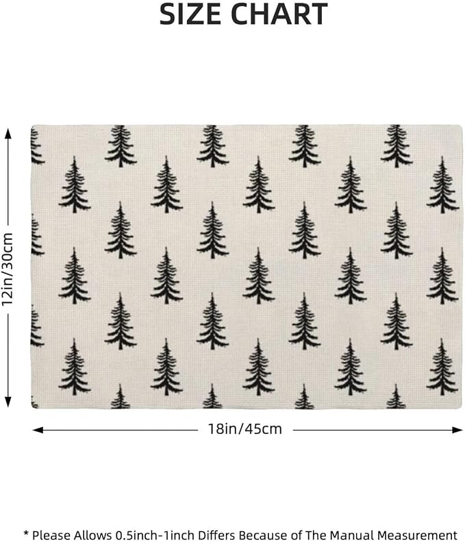 Christmas Set of 4 placemats, Black Christmas Trees Decorative Table Mat 12 x 18 Inch Heat Resistant Non Slip Line Fabric Xmas Holiday Place mat for Party Kitchen Dining Decor