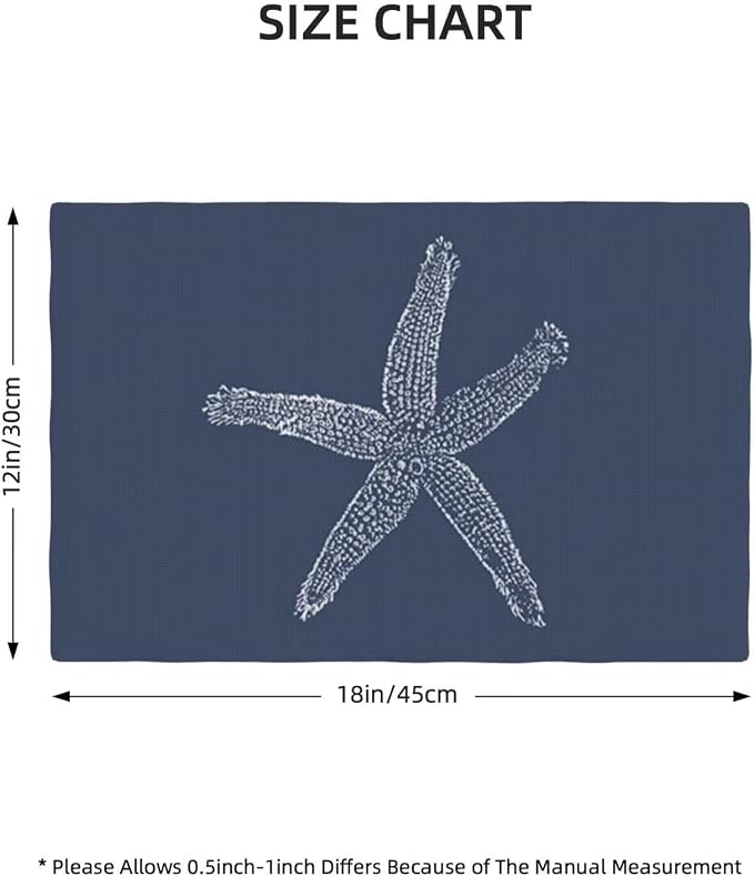 Summer Coastal Placemats Set of 4, Beach Theme Ocean Navy Blue Starfish Decorative Table Mat 12 x 18 Inch Heat Resistant Non Slip Line Fabric Nautical Place mat for Dining Table