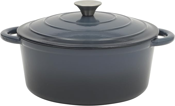 Gibson Home Addlestone 5 Qt Enameled Cast Iron Dutch Oven Pot with Lid – Round, Oven Safe to 500°F, Ideal for Bread Baking & Stews - Gradient Navy Blue