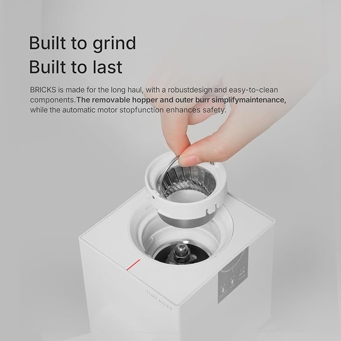 TIMEMORE Bricks 01S Electric Coffee Grinder, 150 Adjustable Settings, High-Performance Motor for Consistent Grind, Stainless Steel Easy Clean Design, Perfect for espresso Pour-Over French Press, White