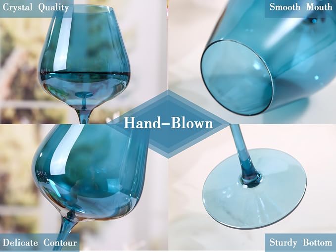 Colored Wine Glass Set of 6-18oz Lead-Free Crystal Burgundy Wine Glasses, Glassware for Parties& Special Occasions
