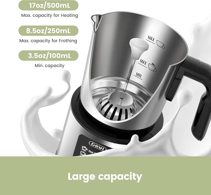 Gevi Milk Frother and Steamer,5 in 1 Professional Milk Steamer | Stainless Steel,Easy to Clean,Automatic Warm and Cold Foam Maker,Hot Chocolate Maker
