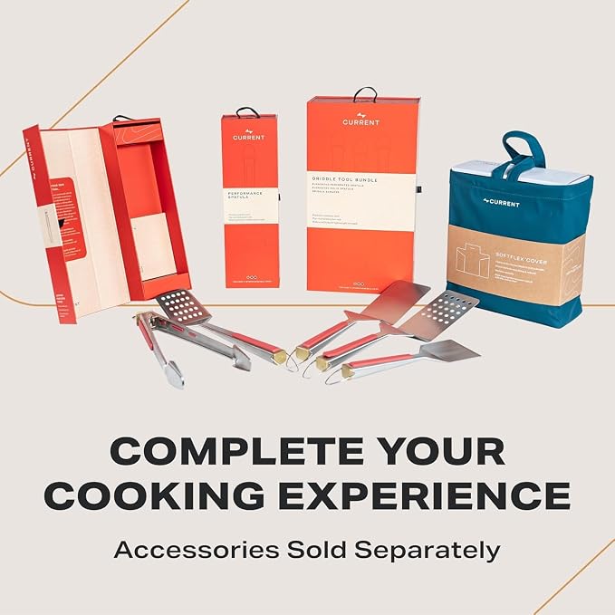 Current® Model G Smart Electric Griddle, Flat Top, Onyx | Apartment-Friendly and Weather-Resistant; App-Connected Control from 200°F to 600°F for BBQs, Searing and Roasting.