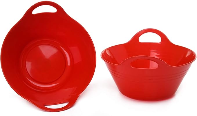 Mintra Home Plastic Bowls with Handles (4.5L Large 2pk, Red)