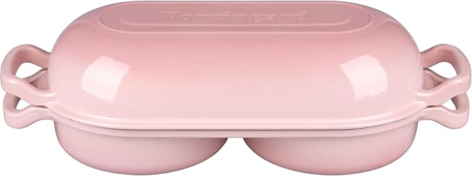 Enameled Cast Iron Double Dutch Oven with Lid, Dual Round Loaf Pan, Bread pan for Homemade Sourdough Bread Baking, Pink