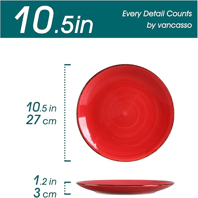 vancasso Bonita 10.5 Inch Ceramic Dinner Plates Set of 6, Warm Colors | Microwave and Oven Safe, Durable Glaze Resists Scratches and Chips, Set of 6 Stackable, Colorful Bonita Design, Salad Plates
