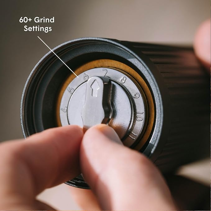 AeroPress Manual Coffee Grinder, Portable Hand Burr Grinder | Titanium-Coated Conical Burrs, 60 Grind Settings, Compact Travel