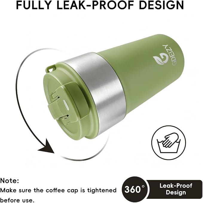Insulated Travel Coffee Mug, 17oz Stainless Steel Leakproof Flip Straw Cup | Double Wall Vacuum Insulated, BPA-Free Material, Reusable Tumbler for Hot & Cold Drinks, Classic Black, Fits Car Cup Holders