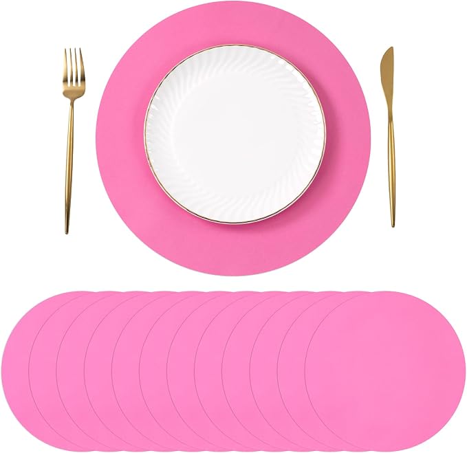 SHACOS 100 pcs Ultra Pink Round Disposable Placemats 13 inch Colored Paper Place Mats for Wedding Birthday Party Bridal Baby Shower Table Decoration