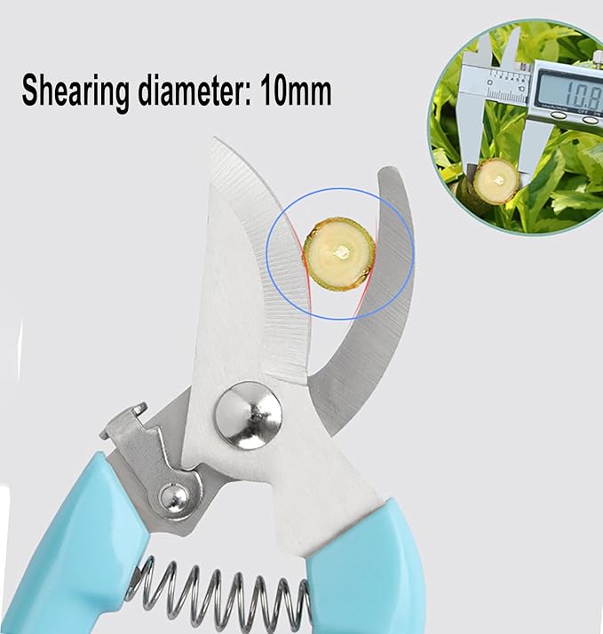 Blue Garden Flower Shears Pruning Shears 6.9 inches Scissors Heavy Duty Plant Scissors for Cutting Flowers, Trimming Plants, Bonsai, Fruits Picking (Blue Handle)