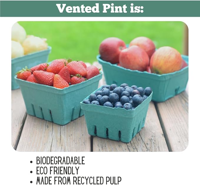 Kitchens Green Molded Pulp Fiber Berry/Produce Vented 1 Pint Basket 40 Pieces
