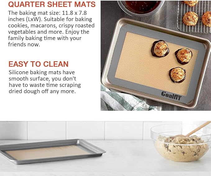 Small Silicone Baking Mat, Quarter Sheet (11.8 x 8.5 In), 3 Pack | Non-stick, Heat-resistant, Reusable, For Oven, Toaster, Baking Pan, Air Fryer