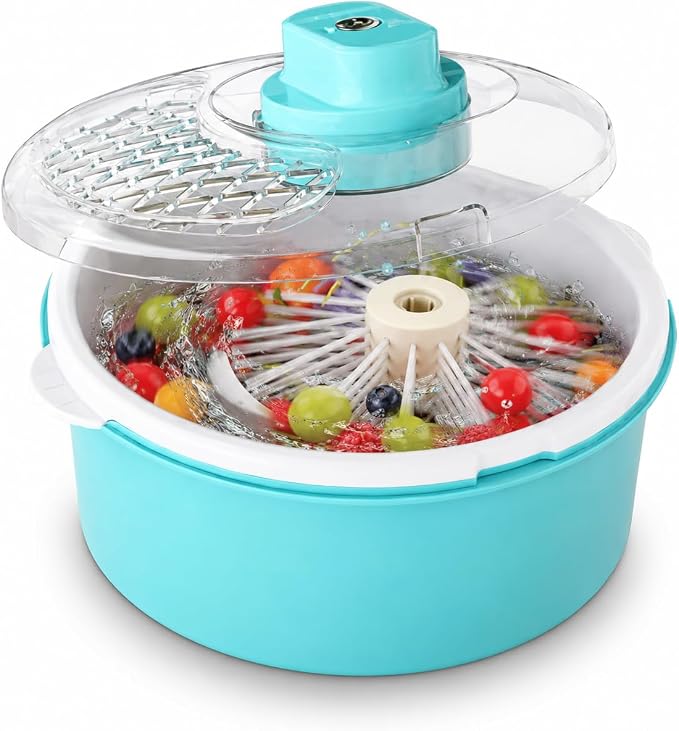 Electric Fruit and Vegetable Washer, Salad Spinner with Strainer Bowl (Blue) | One-Touch Electric Produce Washer | Wash, Strain & Spin-Dry Fruit, Vegetables and Salad in a Multi-Part Bowl System