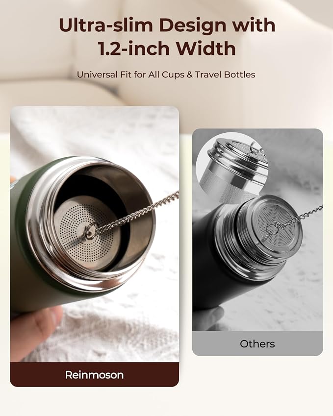 2 Pack Reinmoson Mini Stainless Steel Tea Strainer for Loose Tea 1.2”x2.2” | Extra Fine Mesh Tea Infuser for Loose Leaf Tea Steeper, Updated Slim Threaded Lid Tea Ball for Cup Mug Teapot Bottle Kettle