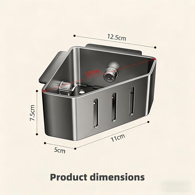 Stainless Steel Sink Caddy, Suction Cup Corner Organizer for Kitchen Sink, Sponge and Brush Holder for Right Angle Sink – Gun Gray