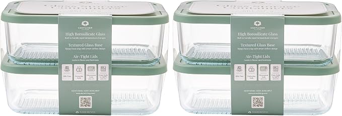 Glass Food Storage Containers with Lids — 8 Piece — 57.5 oz Glass with BPA-Free Leakproof Stackable Lids — Microwave, Oven & Dishwasher Safe — Ideal for Meal Prep & More - Soft Sage