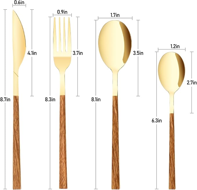 Stainless Steel Flatware Set for 4, Cutlery Utensils Set,Gold | Include Knives/Forks/Spoons Service for 4, Mirror Polished and Dishwasher Safe for Home, Restaurant, Wedding