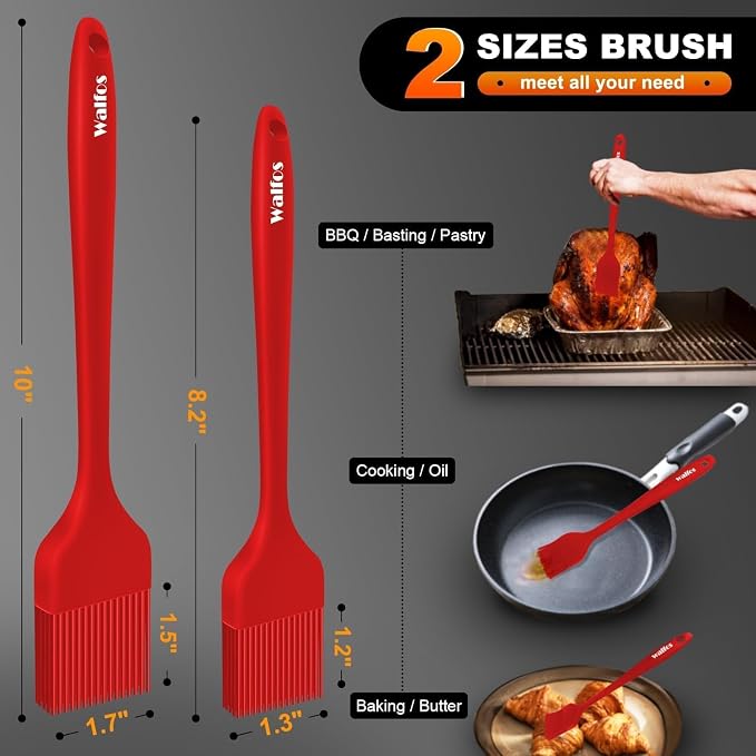 Walfos Silicone Basting Pastry Brush, 600°F Heat Resistant for BBQ Grill Baking Kitchen Cooking, BPA Free and Dishwasher safe