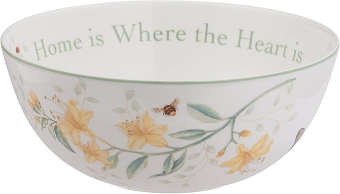 Lenox Butterfly Meadow "Home Is Where The Heart Is" Serving Bowl | 38oz capacity | 7.25 inch width | floral kitchen decor bowl, cookie jar and candy dish, gift for women