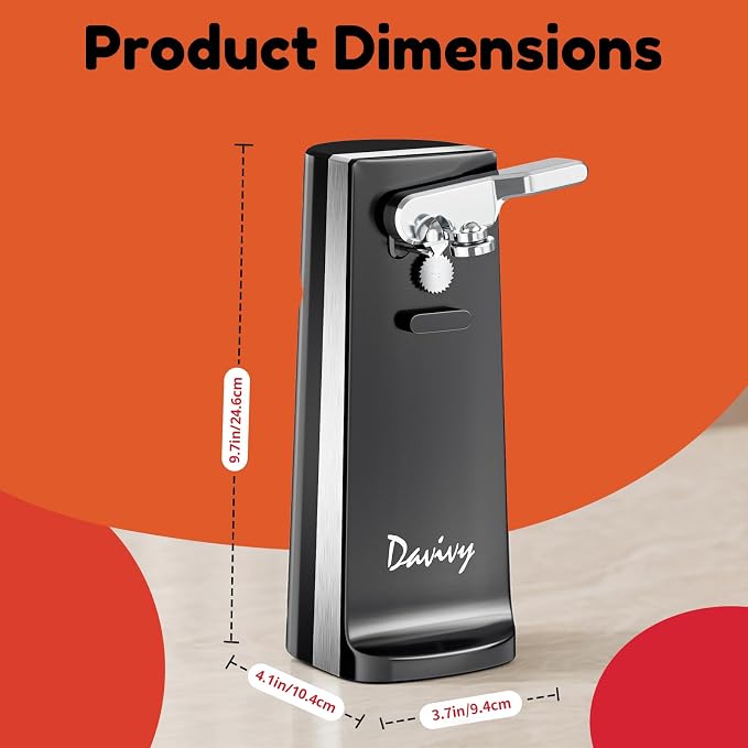 Davivy Electric Can Opener, One Touch Lid Opener, Removable Stainless Steel Cutter and 3-in-1 Design, with Sharpener and Bottle Opener (Black)