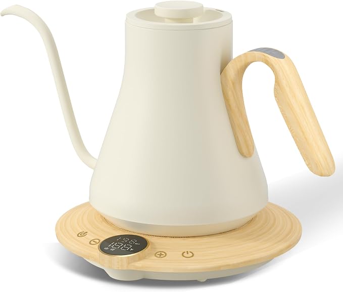 Cocinare Gooseneck Electric Kettle, ±1°F Precise Temperature Control, 1500W Fast Heating, Pour Over Coffee & Tea Kettle with Brew Timer & Keep Warm, Stainless Steel, 0.9L (White Maple)